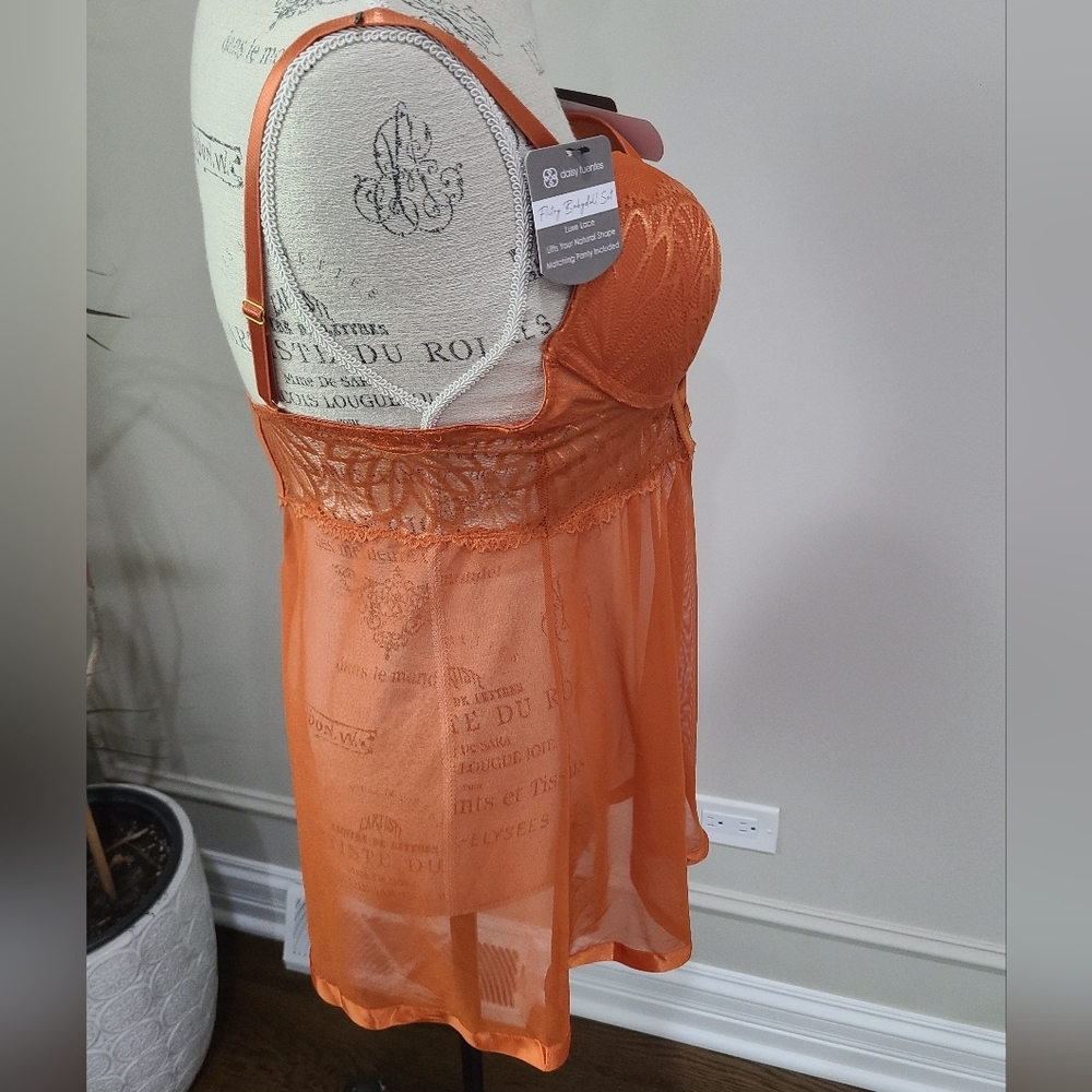 NWT Daisy Fuentes Elegant Orange Lace Babydoll Sz.XL - Picture 6 of 15